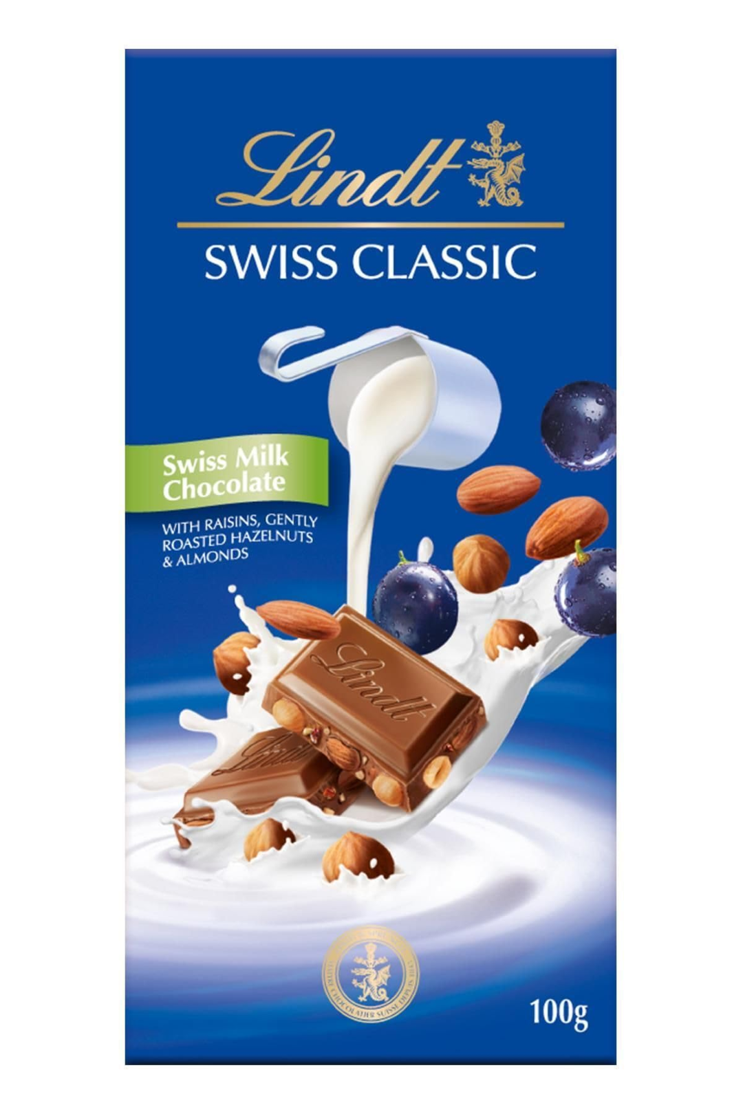 LINDT SWISS CLASSIC MILK RAISIN NUT 100G